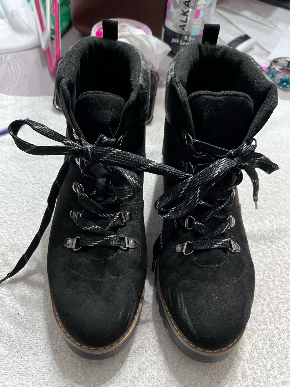Sonoma Goods For Life Tigerfish Ortholite Boots Womens 10 Black Fuzzy Lace Up